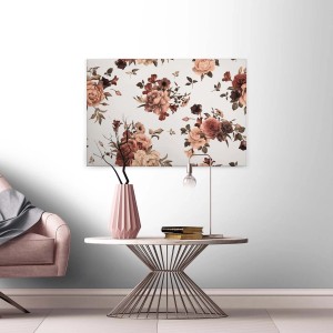 Bricoflor Leinwandbild mit Rosenmuster in Weiß, Orange und Braun für Wohn- und Schlafzimmer.