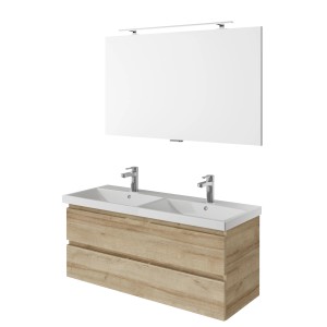 Pelipal Badmöbel-Set Serie 4035 in Riviera Eiche mit Doppelwaschtisch und Spiegel.