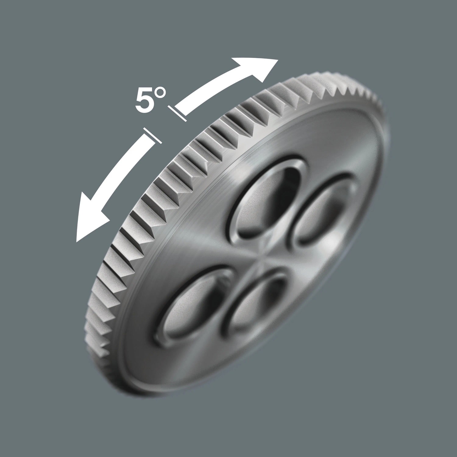 Detailaufnahme der Zyklop Speed-Knarre von Wera mit 5° Rückholwinkel.