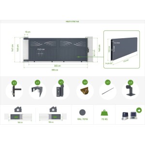 Casanoov Schiebetor 3 7M Halti H 140Cm & Gartentür 1M Halti H 140Cm Aluminium Grau Casanoov Schiebetor Halti 370x140cm Aluminium & Gartentür 100x140cm Grau
