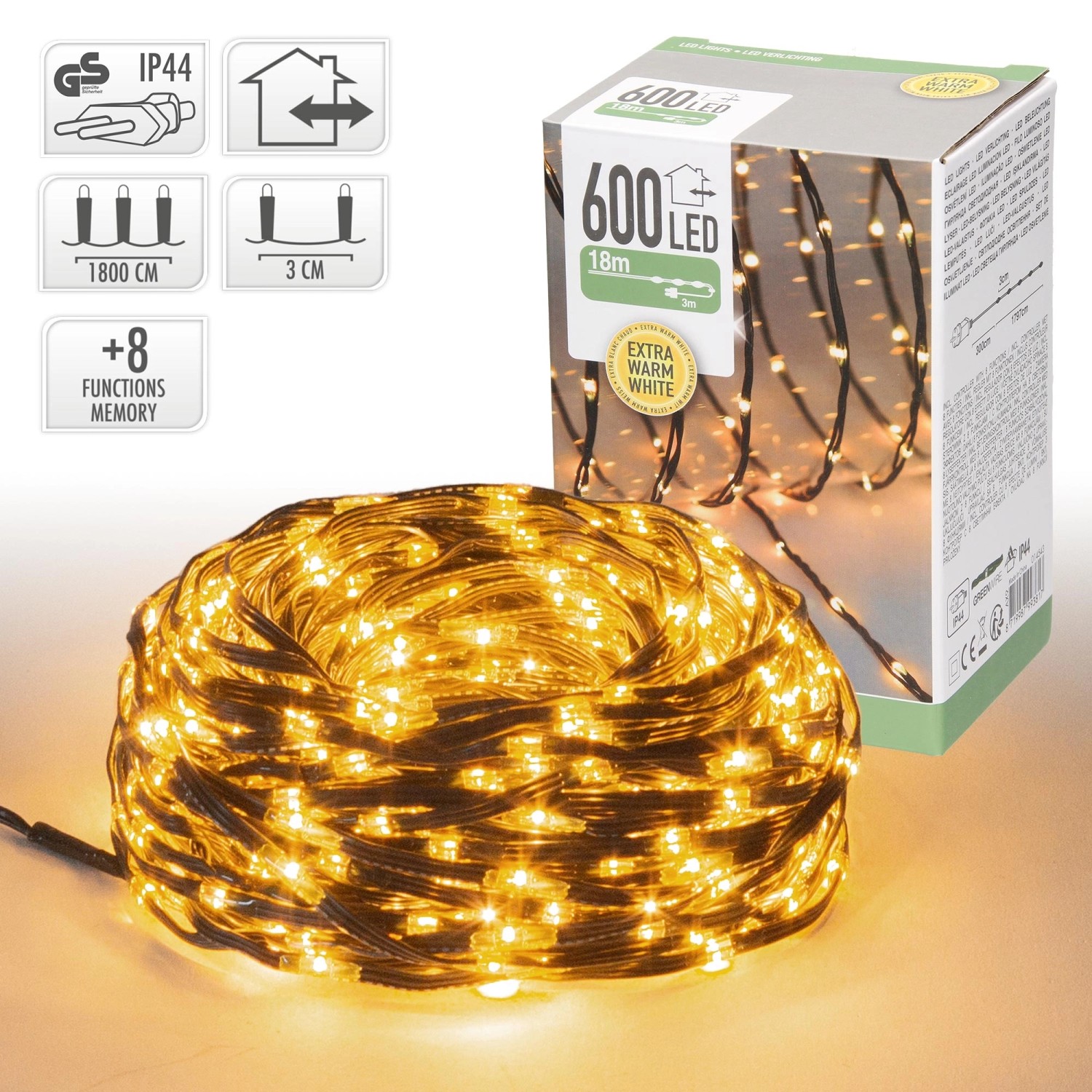 ECD Germany LED Micro Cluster Lichterkette, 18m, 600 LEDs, warmweiß, für Weihnachtsbeleuchtung.