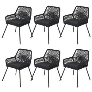 Juskys Rope Gartenstühle Kastos 6er Set Schwarz mit Sitzkissen.