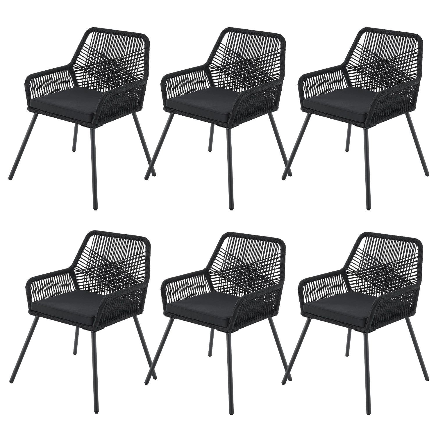 Juskys Rope Gartenstühle Kastos 6er Set Schwarz günstig online kaufen