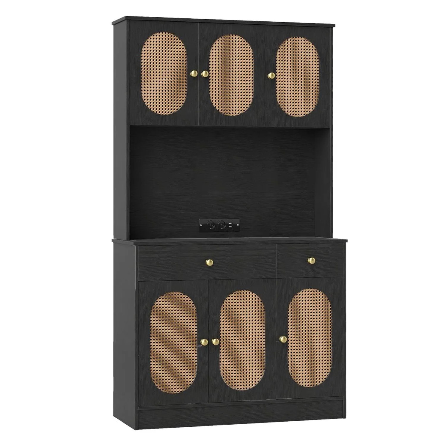 Costway Küchenschrank mit 2 Steckdosen & 2 Usb-Anschlüssen Schwarz