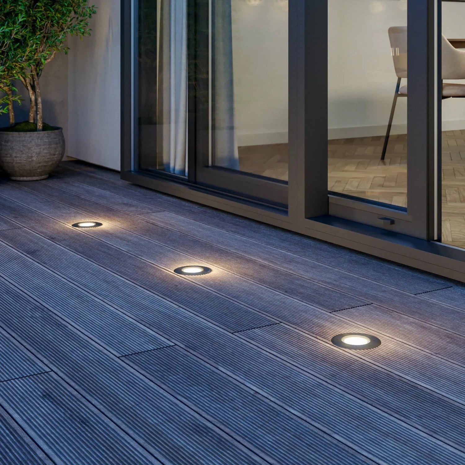 Lucande LED Bodeneinbauleuchte AVA, 3-flammig, Alu, warmweiß, wasserdicht für Terrasse und Garten.