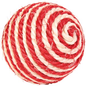 Jollypaw Sisal-Ball, ø 6 cm, rot-weiß, für Katzen. Katzenspielzeug zur Krallenpflege.