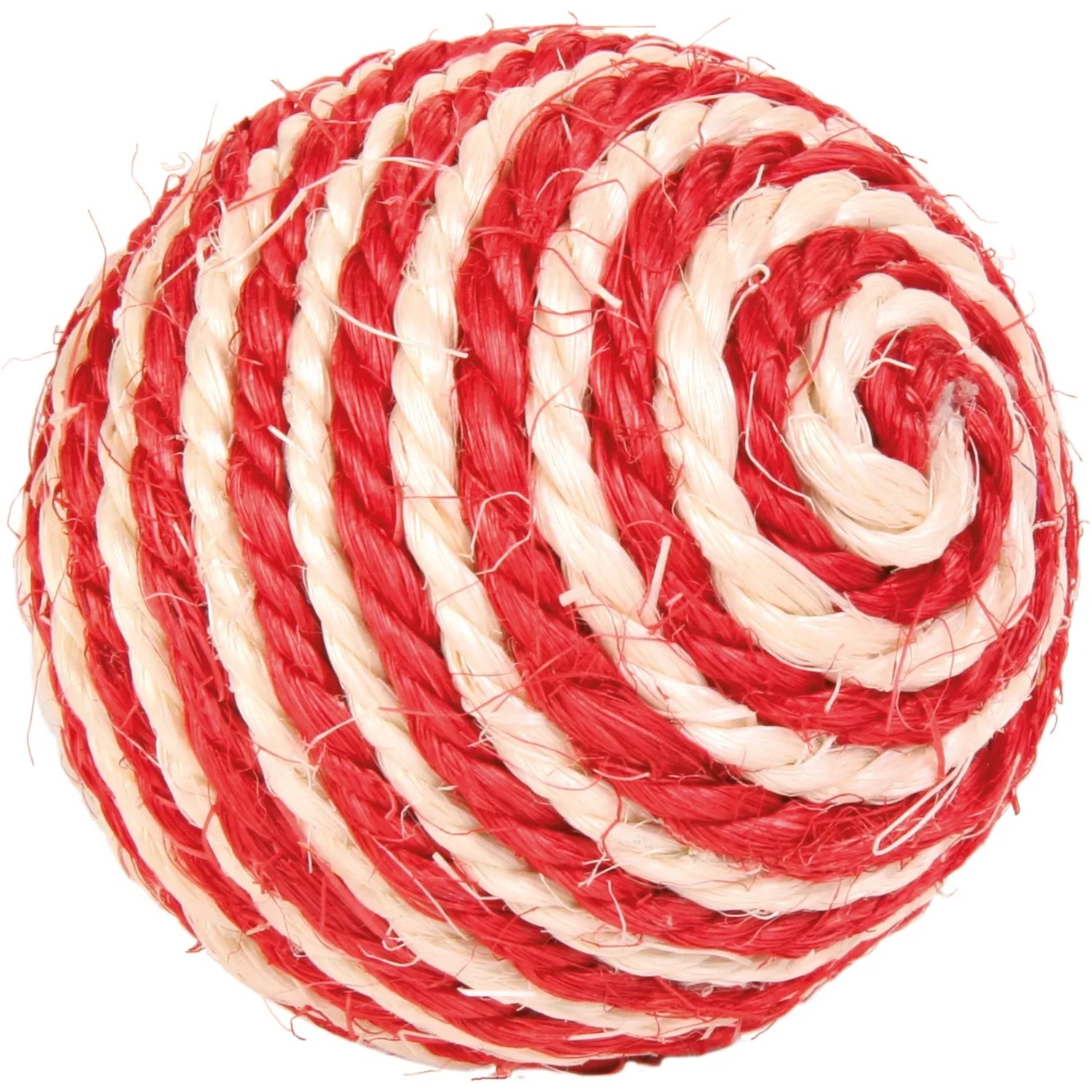 Jollypaw Sisal-Ball, ø 6 cm, rot-weiß, für Katzen. Katzenspielzeug zur Krallenpflege.
