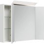 Posseik Spiegelschrank 90 cm, weiß hochglanz, mit LED-Lampe und Glasböden.
