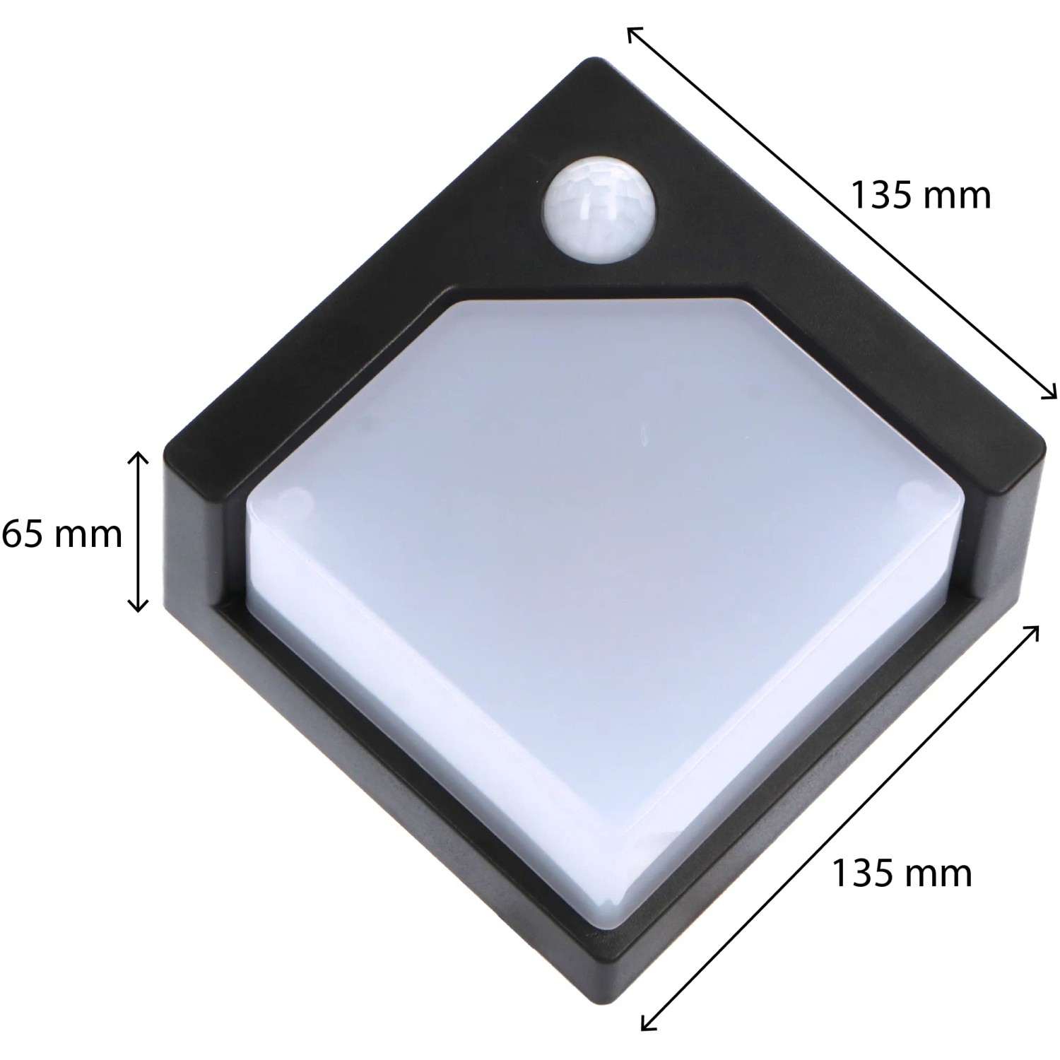 Schwarze Solar-Wandleuchte Pretoria mit Sensor, 1 W, 50 lm, 2700 K, IP44. Ideal für den Außenbereich.