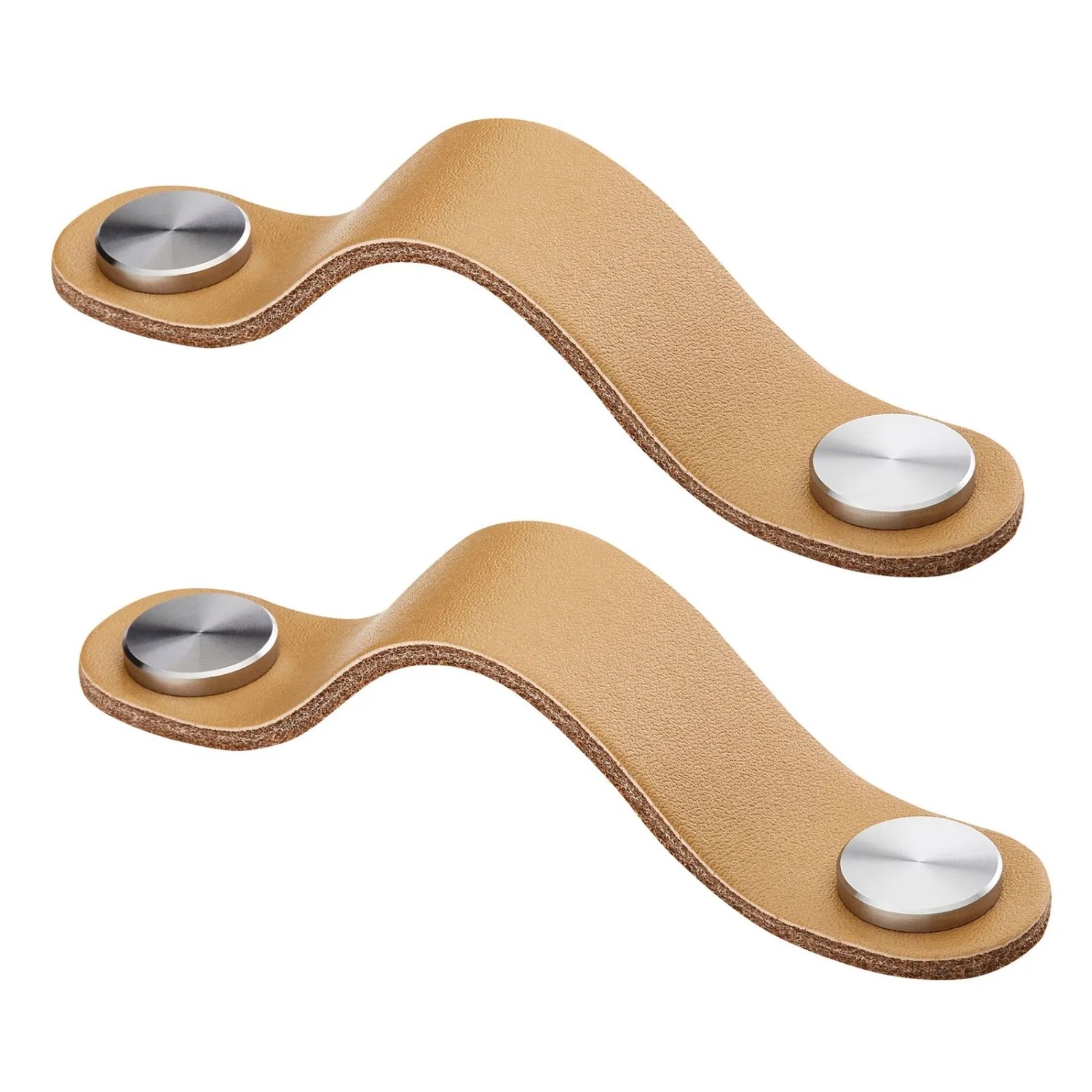 SOTECH Möbelgriff OSTERNAS BA 96 mm Helles Khaki Echtes Rindsleder mit Schraubknöpfen Aus Echtem Gebürsteten Edelstahl