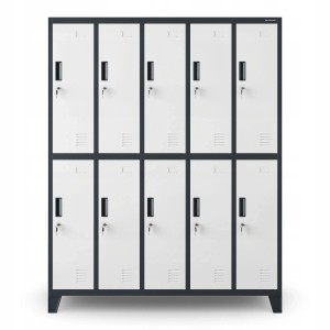 Jan Nowak Metallspind mit 10 Fächern in Anthrazit/Weiß. Umkleideschrank mit Zylinderschlössern und Belüftung.