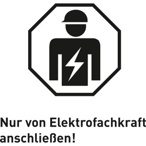 Symbol: Anschluss der Anbausteckdose nur durch Elektrofachkraft!