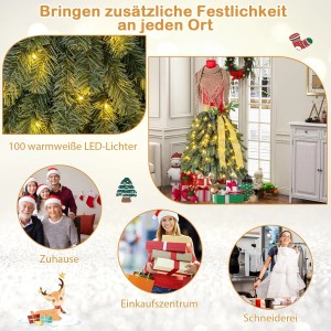 Costway Weihnachtsbaum 150cm als Schaufensterpuppe, grün, mit roten Beeren, Schal, LED-Lichtern. Ideal für Zuhause & Geschäft.
