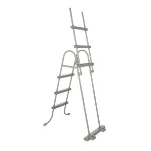 Graue DELUKE Poolleiter EDDO für 107 cm Poolhöhe, Stahl, 139x66x127 cm, Pooleinstieg.