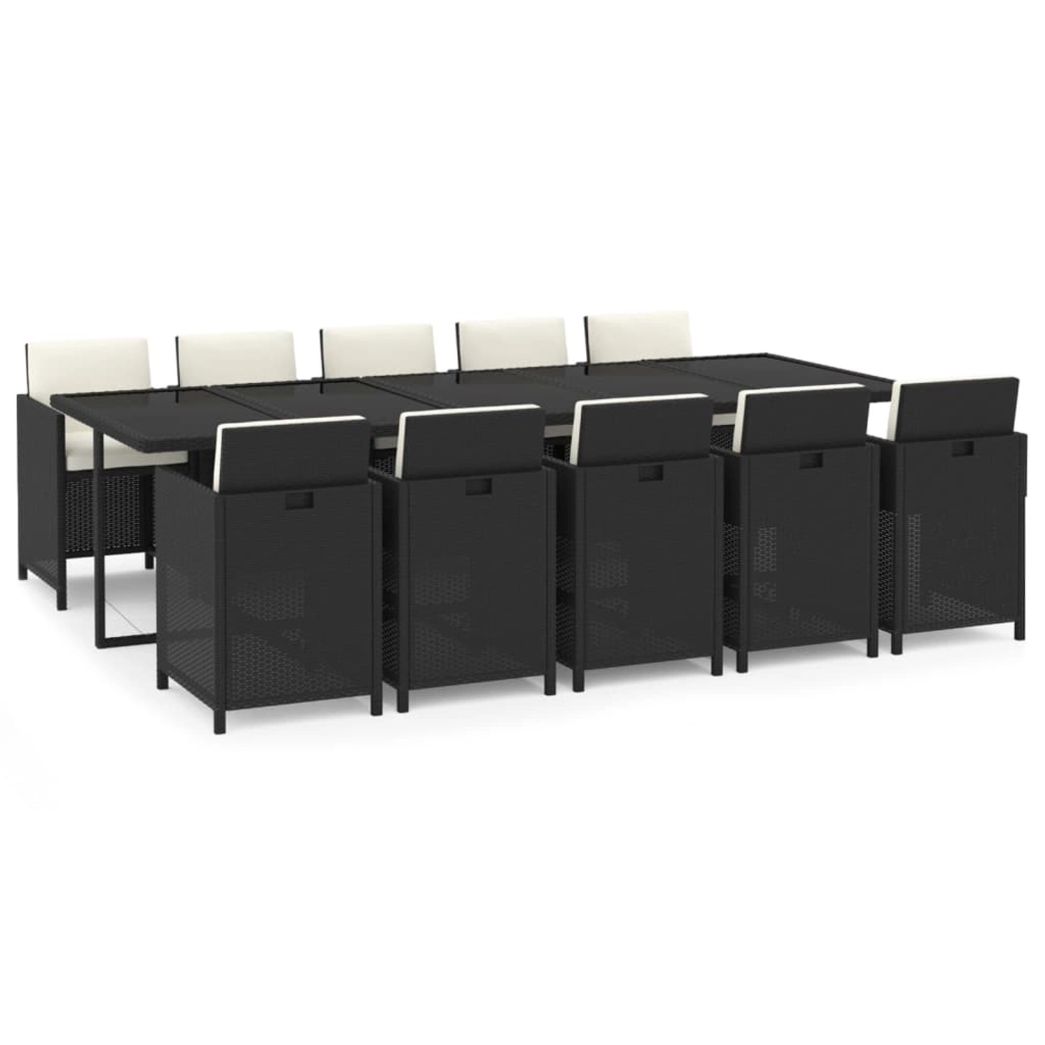 vidaXL 11-Tlg Garten-Essgruppe mit Kissen Poly Rattan Schwarz 3095584