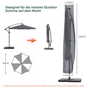 Sekey Schutzhülle für Ampelschirm (300 cm), aus Oxford-Gewebe, mit Reißverschluss und Stab zum einfachen Überziehen.