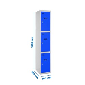 PROREGAL Spind AMEGO, 3 Abteile, grau-blau, 180x40x50 cm. Garderobenschrank mit Schließfach.