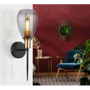 Moderne Wandlampe Fanni, schwarz matt mit Rauchglas, 1-flammig, für stimmungsvolle Beleuchtung im Innenraum.