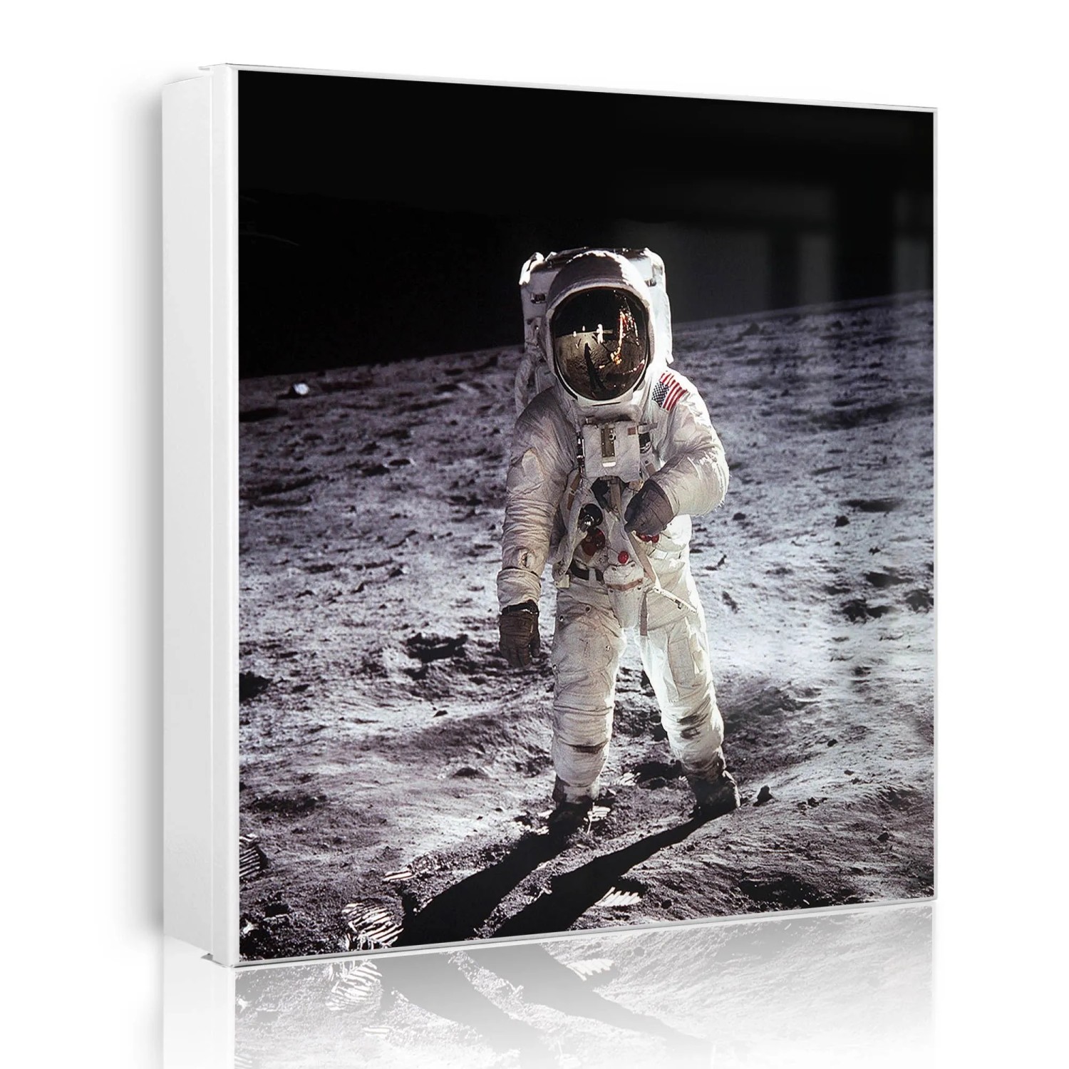 Banjado Großer Schlüsselkasten Metall 30x30cm Weiß Scharnier Rechts 50 Haken Beschreibbar Magnetisch Motiv Astronaut