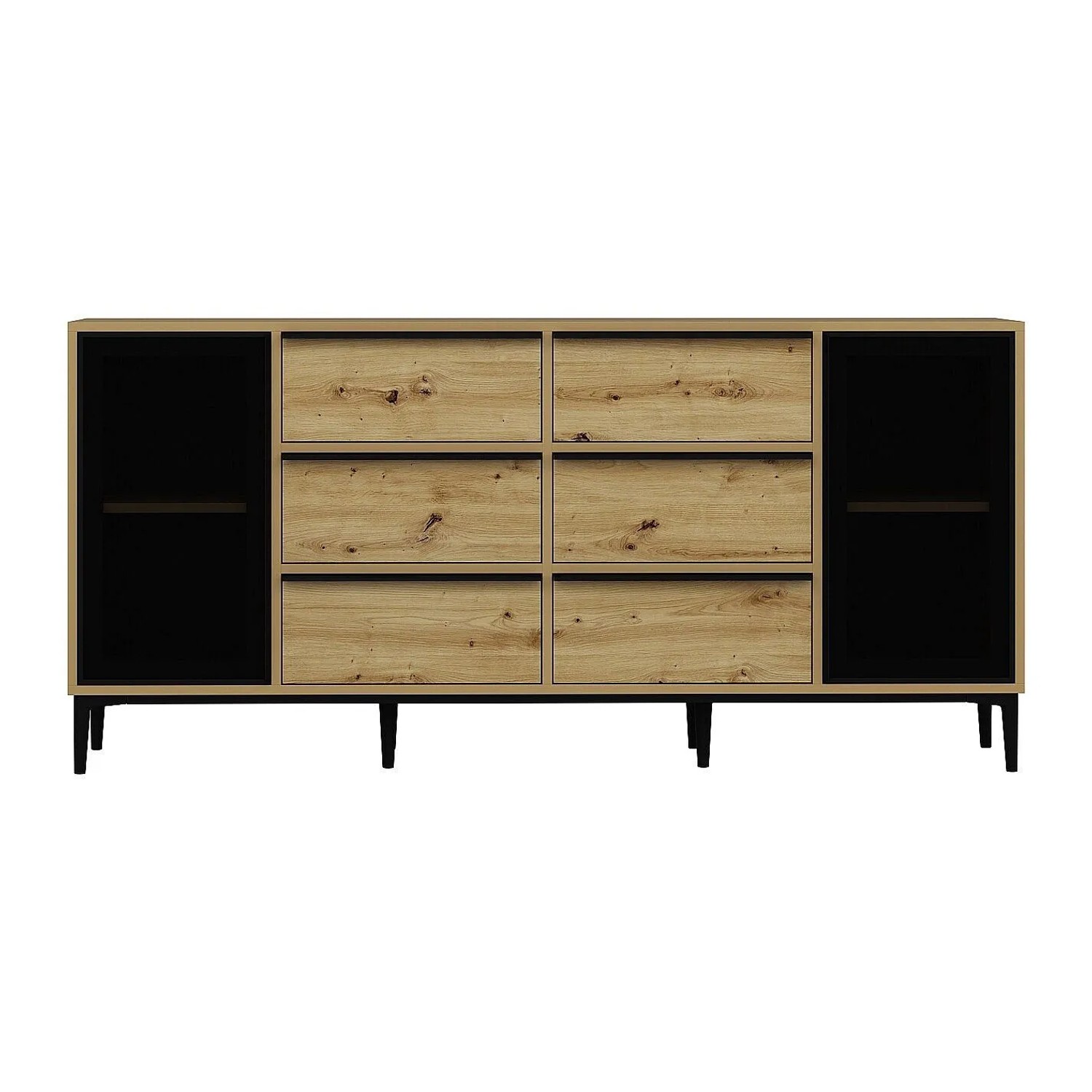 Vente-unique Sideboard Molinia Schwarz  Naturfarben Hell 180 cm