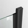 Aquabatos Dusch-Falttür: Detail des schwarzen Aluminiumprofils und klarem Sicherheitsglas. Bad Duschabtrennung.