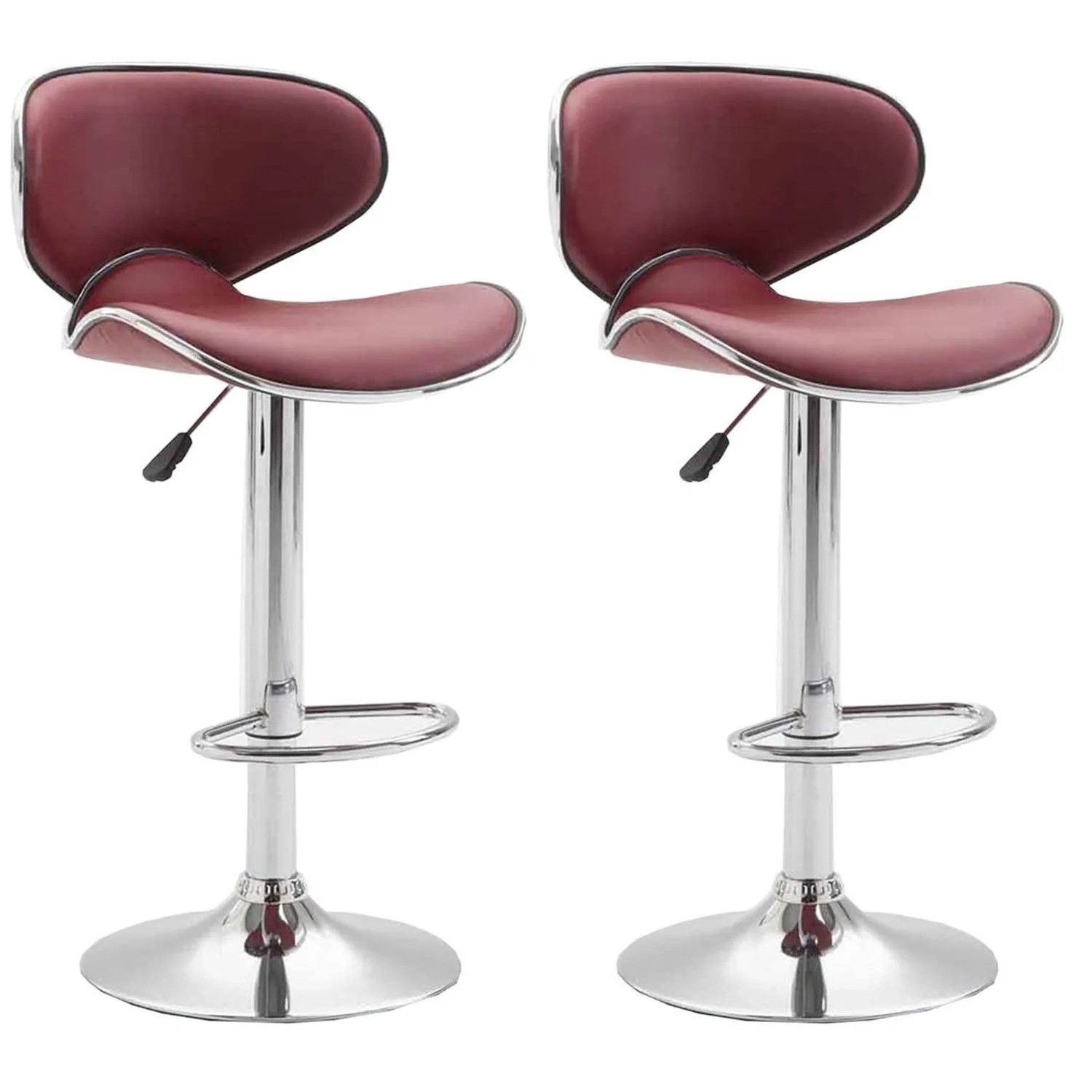 DELUKE 2er Set Barhocker FAMIR Kunstleder Bordeauxrot 46x49x88cm Silber Barstuhl Mit Lehne Tresenhocker Tresenstuhl