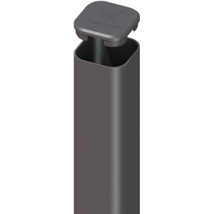 Anthrazitfarbener Metallpfosten (7x7x240 cm) mit Kappe für Zaunbau & Sichtschutz.