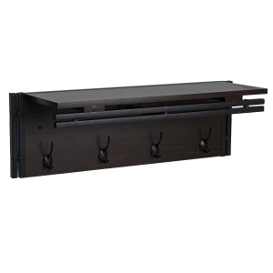 MCW Wandgarderobe A27 in Dunkelbraun mit 4 Haken, Ablage und 3D-Struktur.