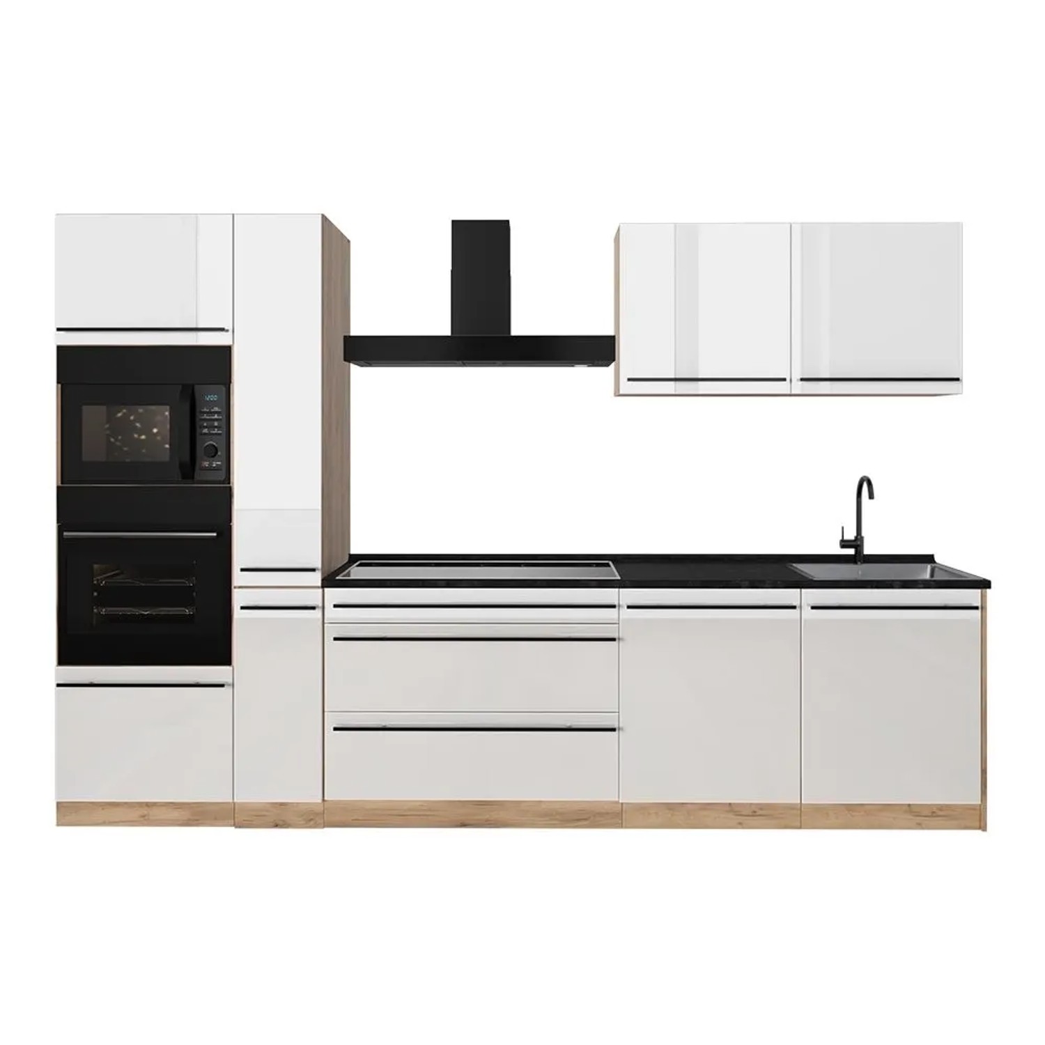 Vicco Küchenzeile R-Line Weiß Hochglanz/Goldkraft Eiche 310 x 207 Arbeitsplatte Anthrazit Art Nr 66449