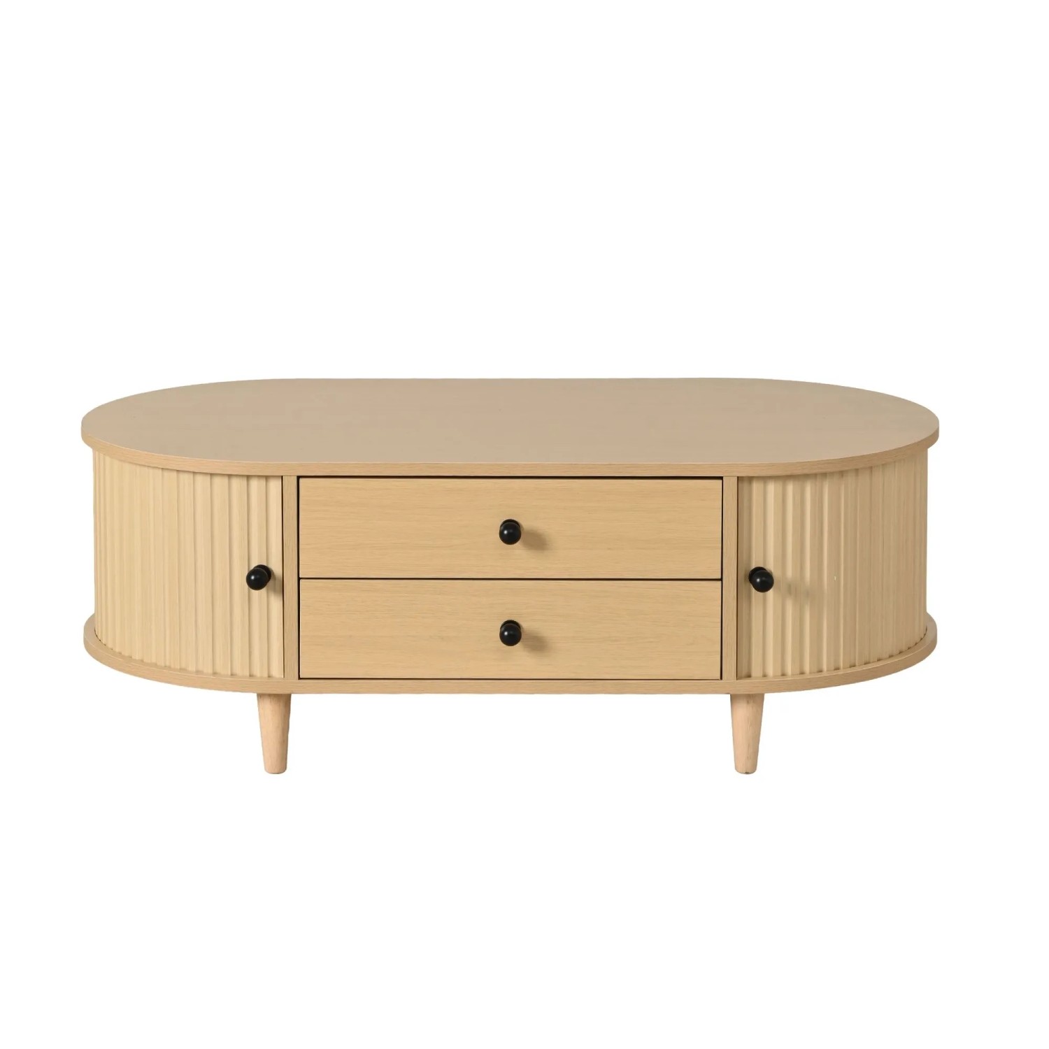 Merax Couchtisch Rund 100x50x36cm Rolltüren Hellholz