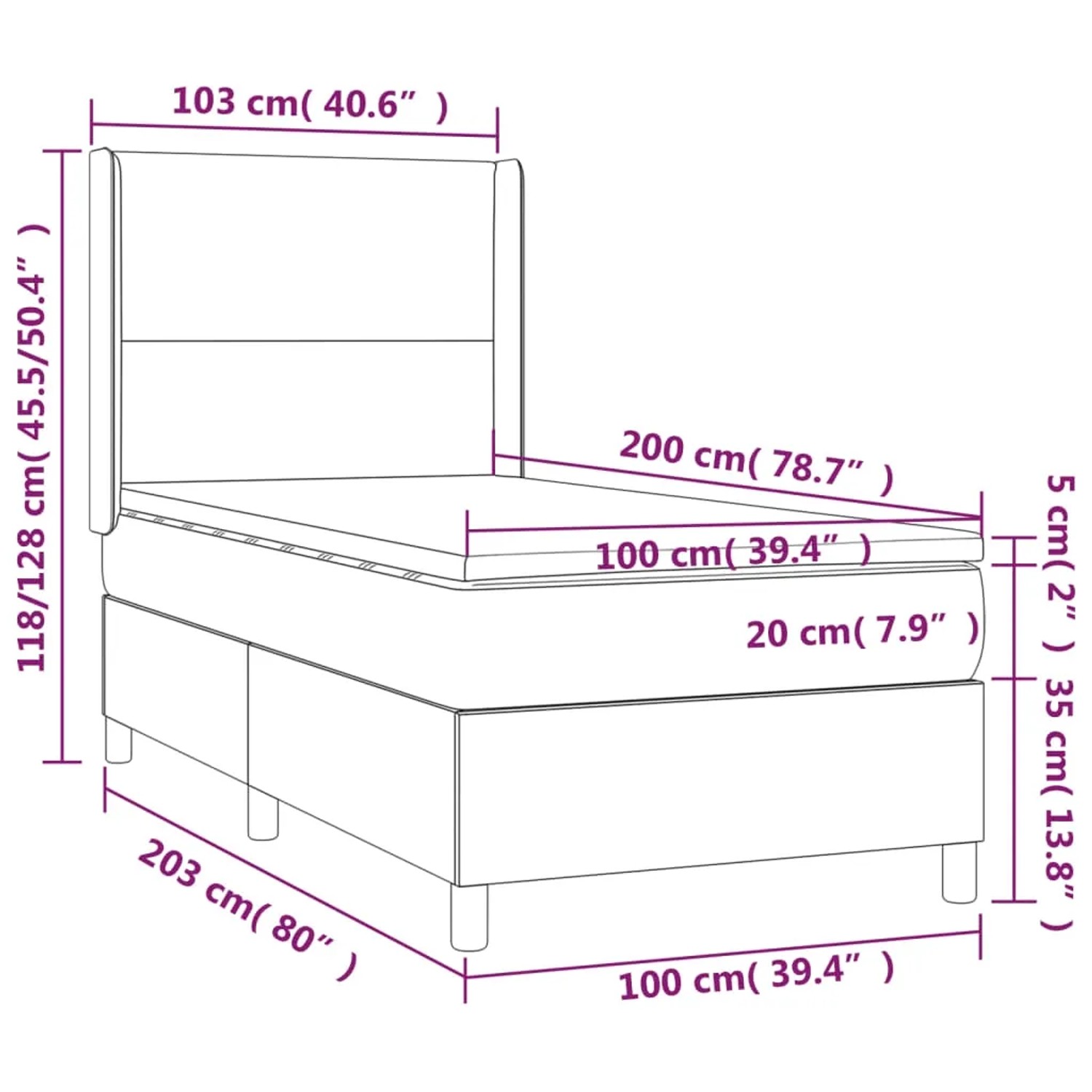 vidaXL Boxspringbett Creme 100x200 cm mit Matratze und Kopfteil, Stoffbett