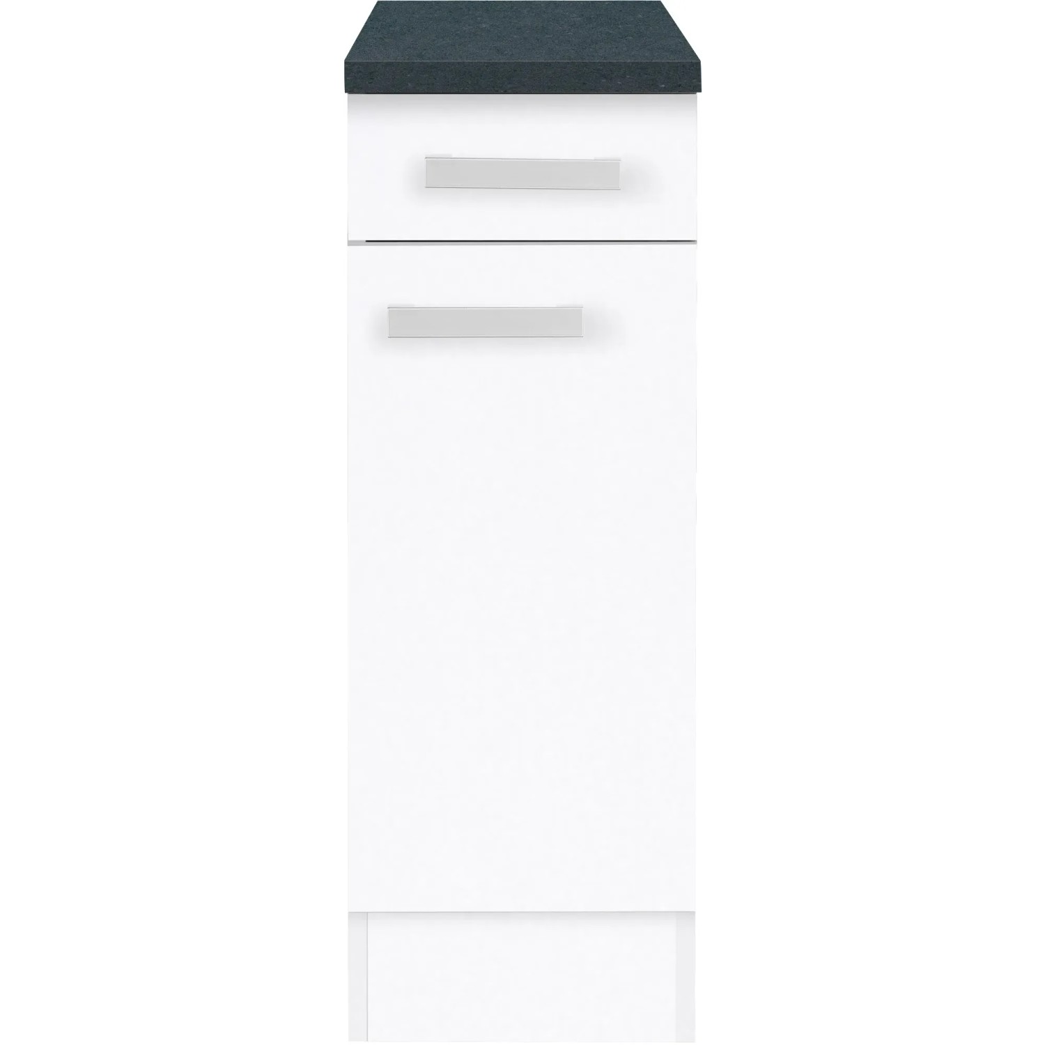 Optifit Unterschrank Salo214, 30 cm, weiß mit anthrazitfarbener Arbeitsplatte und Schublade.