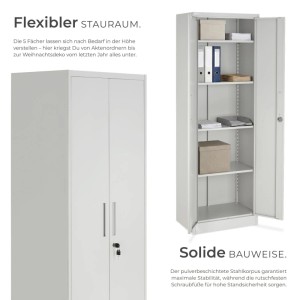 Tectake Aktenschrank Brandon 60 x 40 x 180 5 cm  4 Verstellbare Zwischenböden Abschließbar  Mit Magnetverschluss Pro Stück 40 x 60 x 180 5 cm Grau