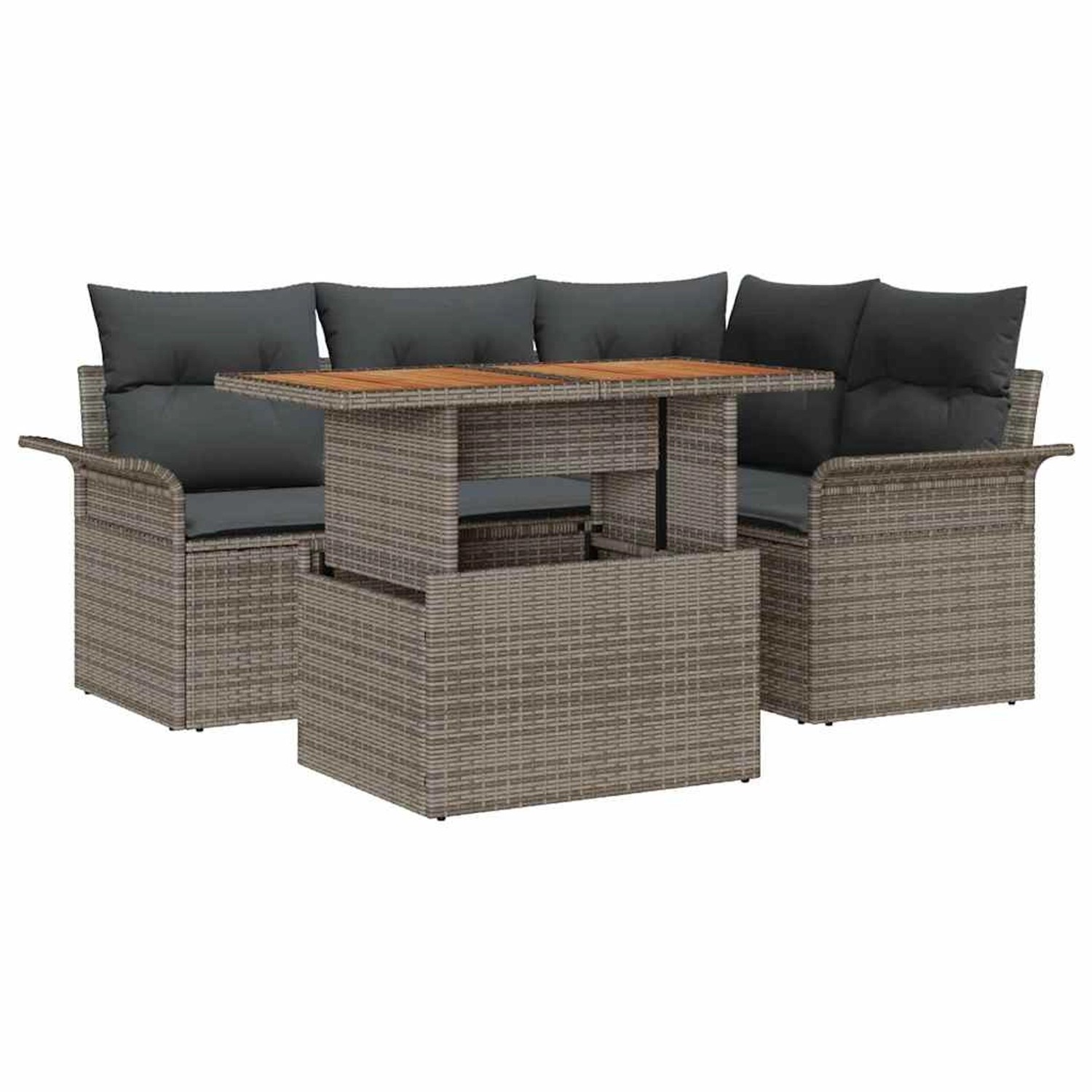 vidaXL Garten-Sofa-Set mit Speicher 5-Tlg Grau Poly Rattan 3358064 günstig online kaufen