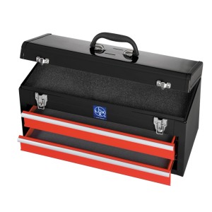 Schwarzer LUX Werkzeugkoffer MWK 22 aus Stahlblech mit zwei Schubladen und Tragegriff.