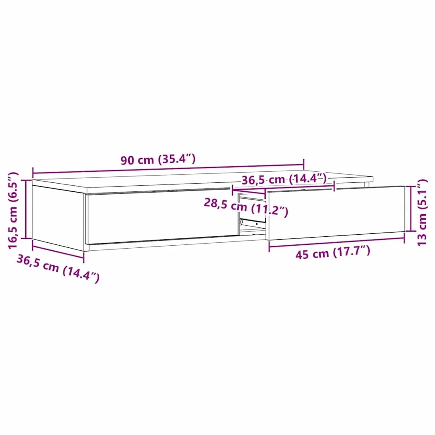 Weiße vidaXL Bettschublade aus Holzwerkstoff, 90x36,5x16,5 cm, mit offener Schublade für Stauraum.