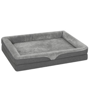 PawHut Hundekissen Leinenimitat Flanell 91 x 68 x 16 cm Grau