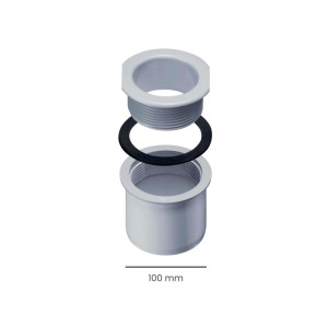 Grauer Inefa PVC Ablaufstutzen DN 100 für Kastenrinne, zum Schrauben, mit Dichtungsring. Kunststoff-Dachrinnen Zubehör.