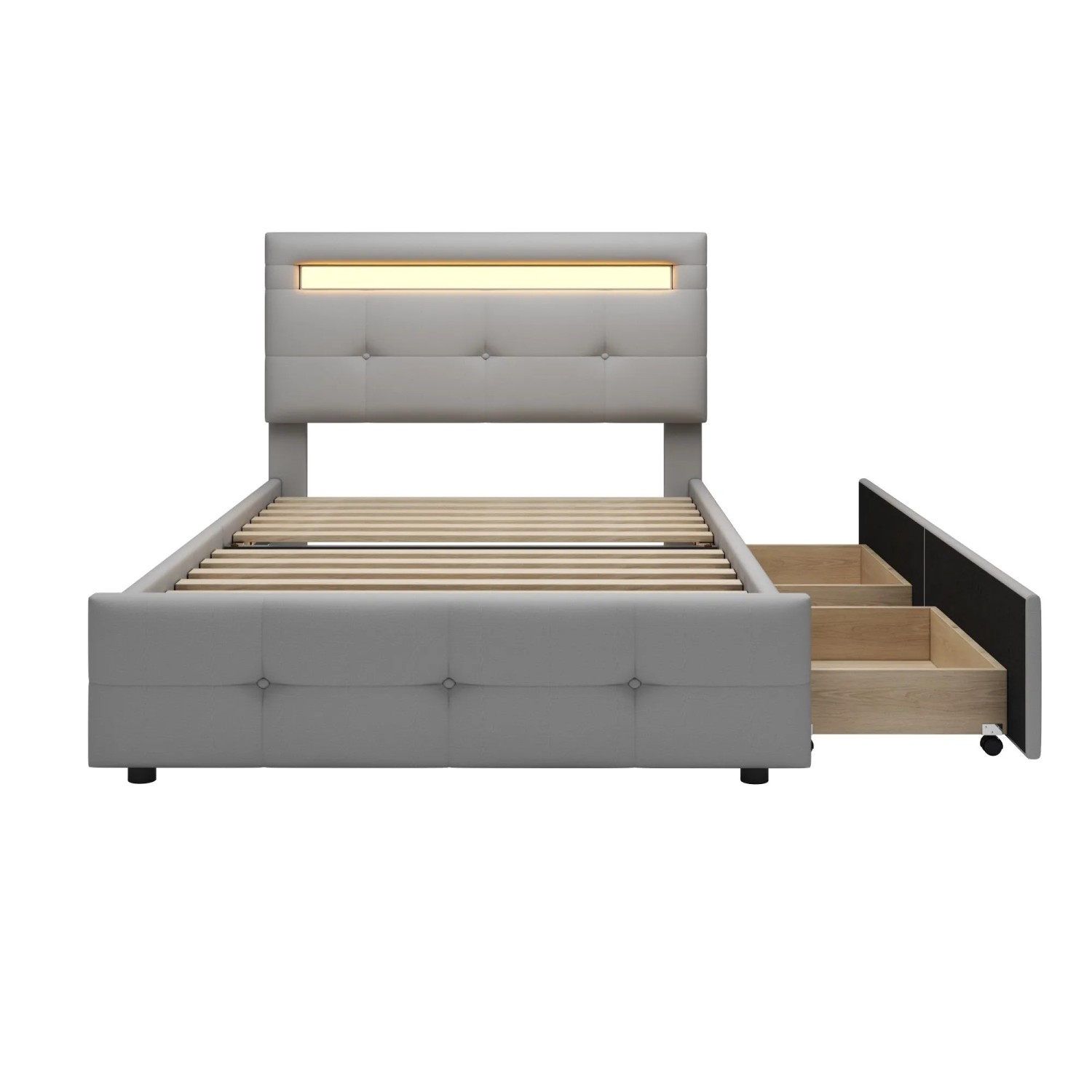 okwish Polsterbett 90x200cm mit LED Leuchten Kinderzimmer Grau ohne Matratze