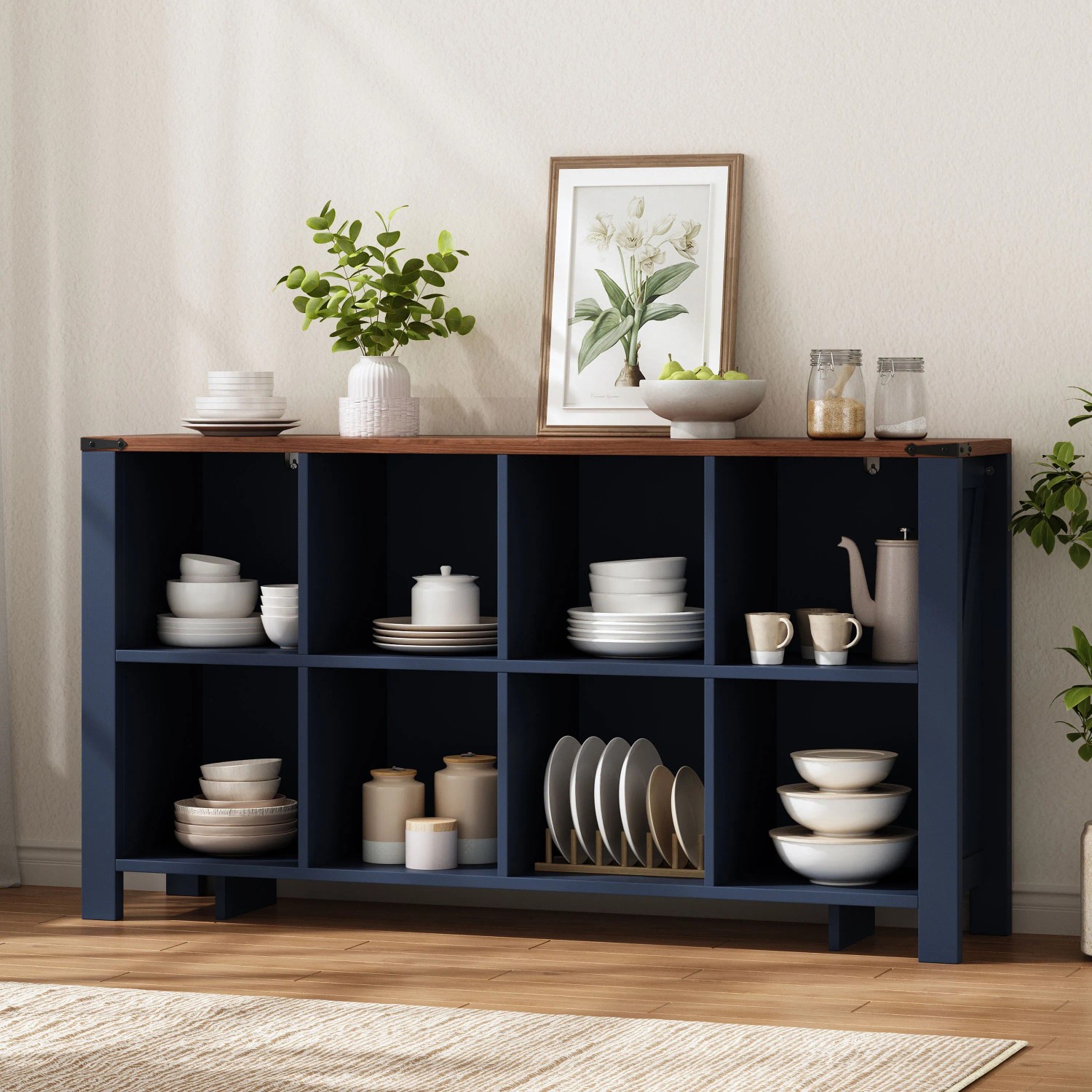 Merax Organizer Regal 140x34x75 cm 8 Staufächer Küche Wohnzimmer Esszimmer_3