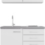 Flex-Well Miniküche Joelina, 100 cm, weiß matt/Beton Grau, mit Spüle und Kochfeld.