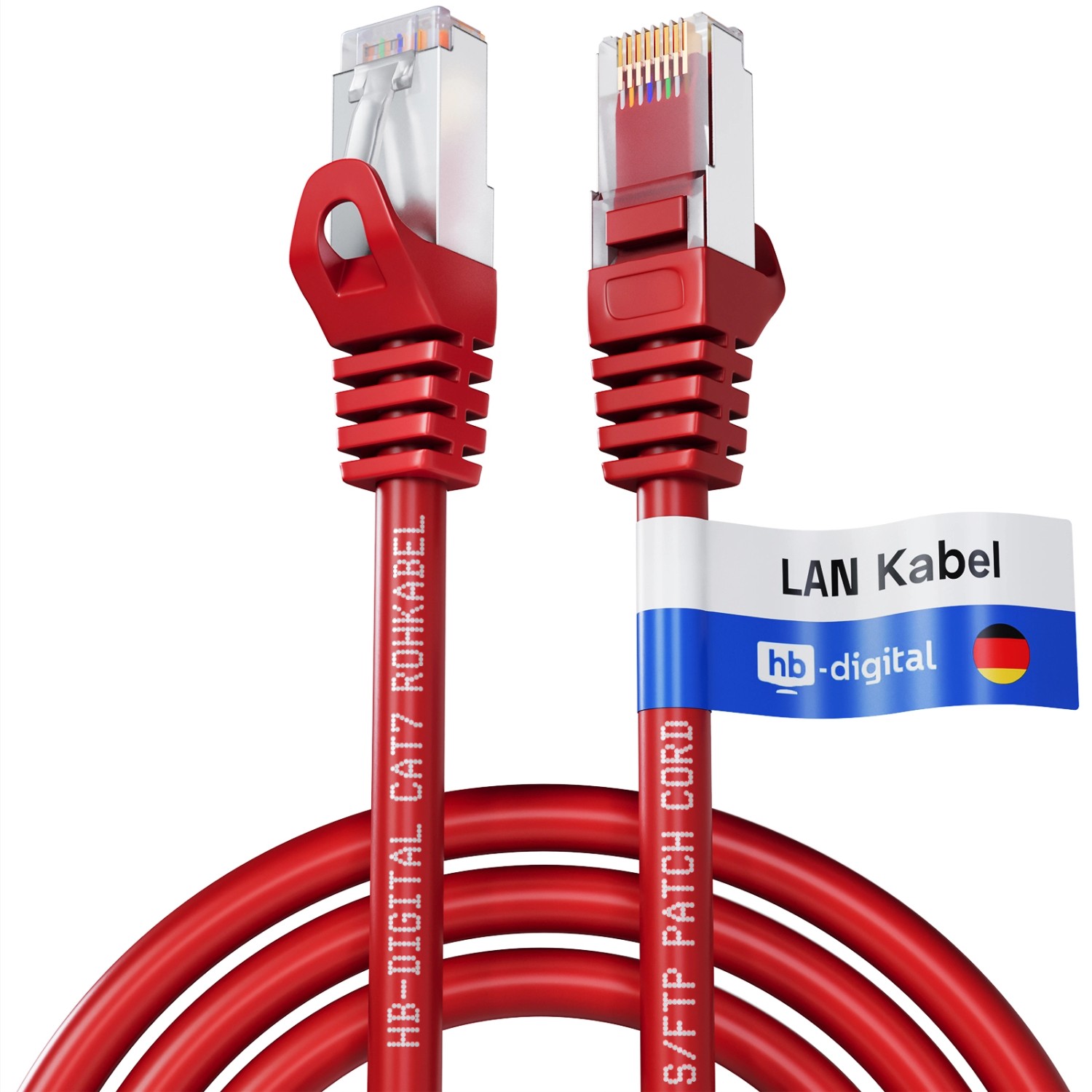 hb-digital 5m LAN Kabel CAT 7 Rohkabel RJ45 S/FTP PiMF LSZH AWG 26 Rot