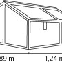 Skizze des Vitavia Frühbeet Gamma ESG Alu, B 89 x T 124 x H 71 cm, mit Maßangaben.