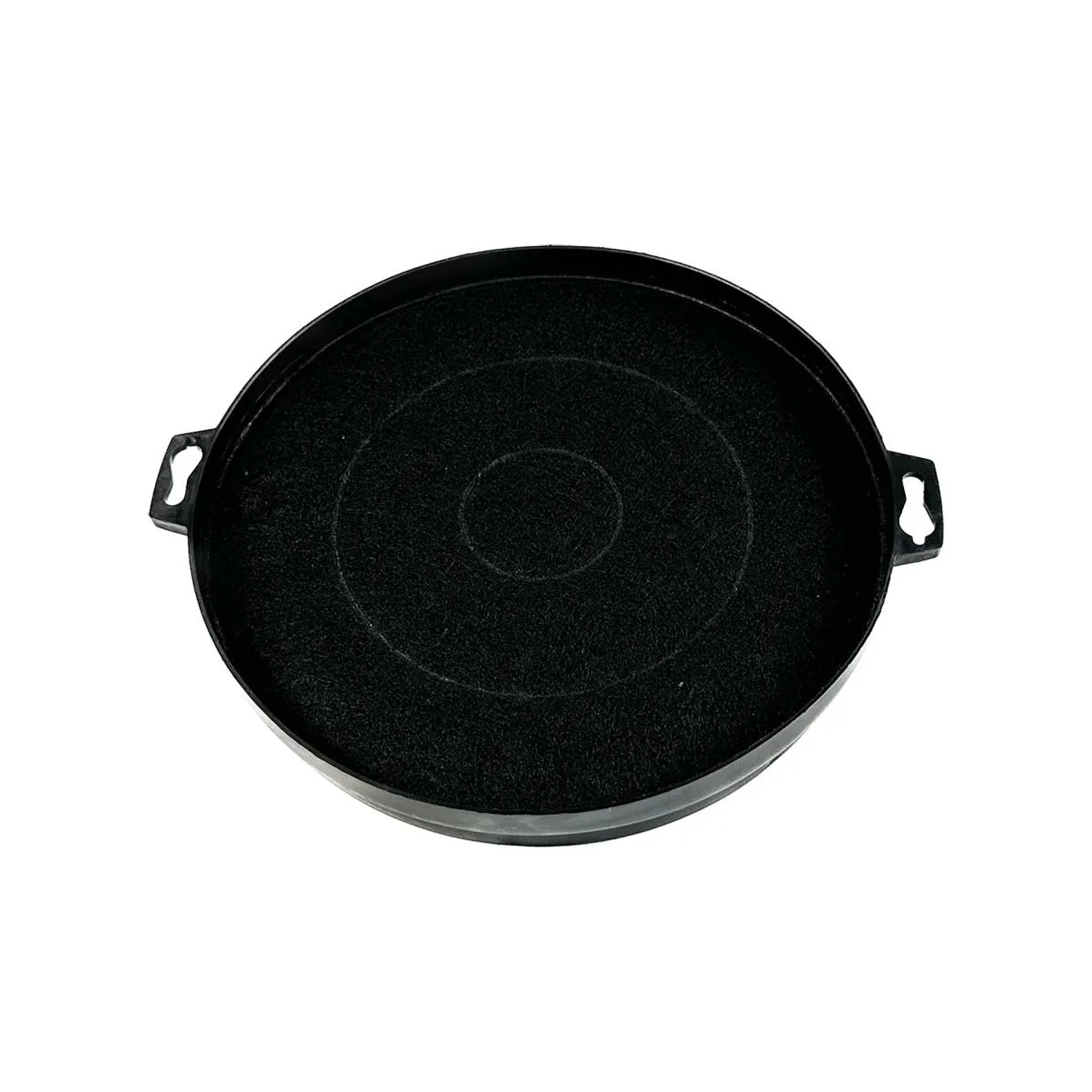 AIR2GO Aktivkohlefilter für Brandt Dunstabzugshaube, runder Filter in Schwarz.