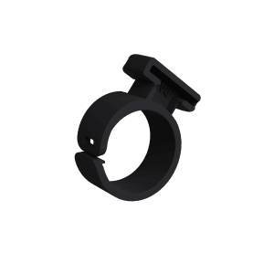 Schwarzer SolMount Kabelclip aus Kunststoff zur Befestigung an Montageschienen.