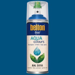 Belton Free AQUAcolours Buntlack RAL 5010 Enzianblau hochglänzend, Spraydose.