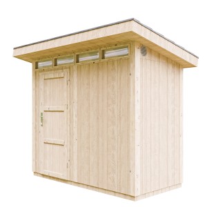 Timbela Holz-Gartenhaus M901, grundiert, mit Flachdach und Tür. Ideal zur Aufbewahrung im Garten.