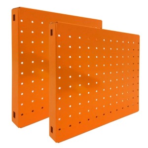 Doppelpack: Orangefarbene PROREGAL Lochblech Memoboards aus Stahl, 30x30 cm, für Lochwandsysteme.