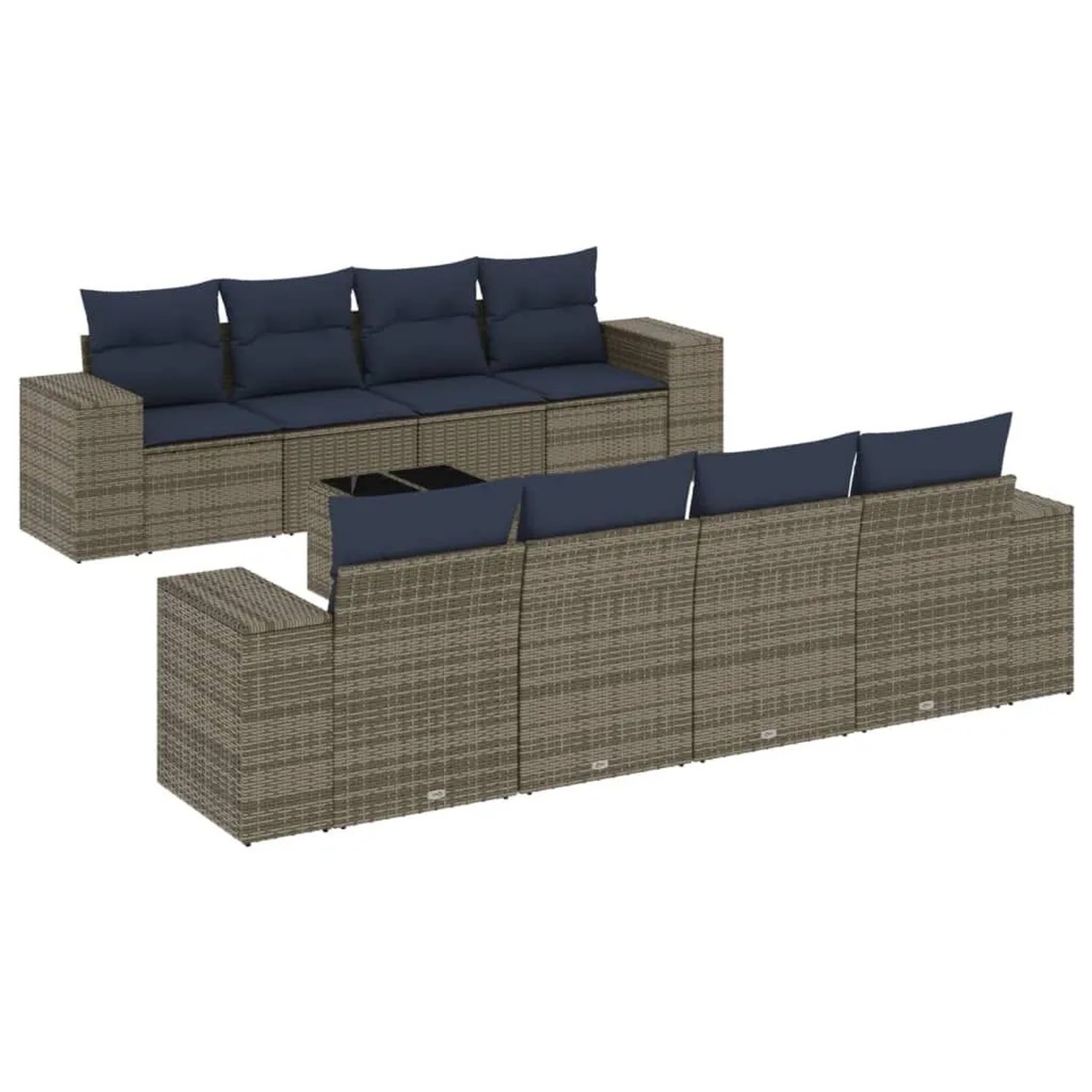 vidaXL 9-Tlg Gartensofa-Set mit Kissen Grau Polyrattan 3222350