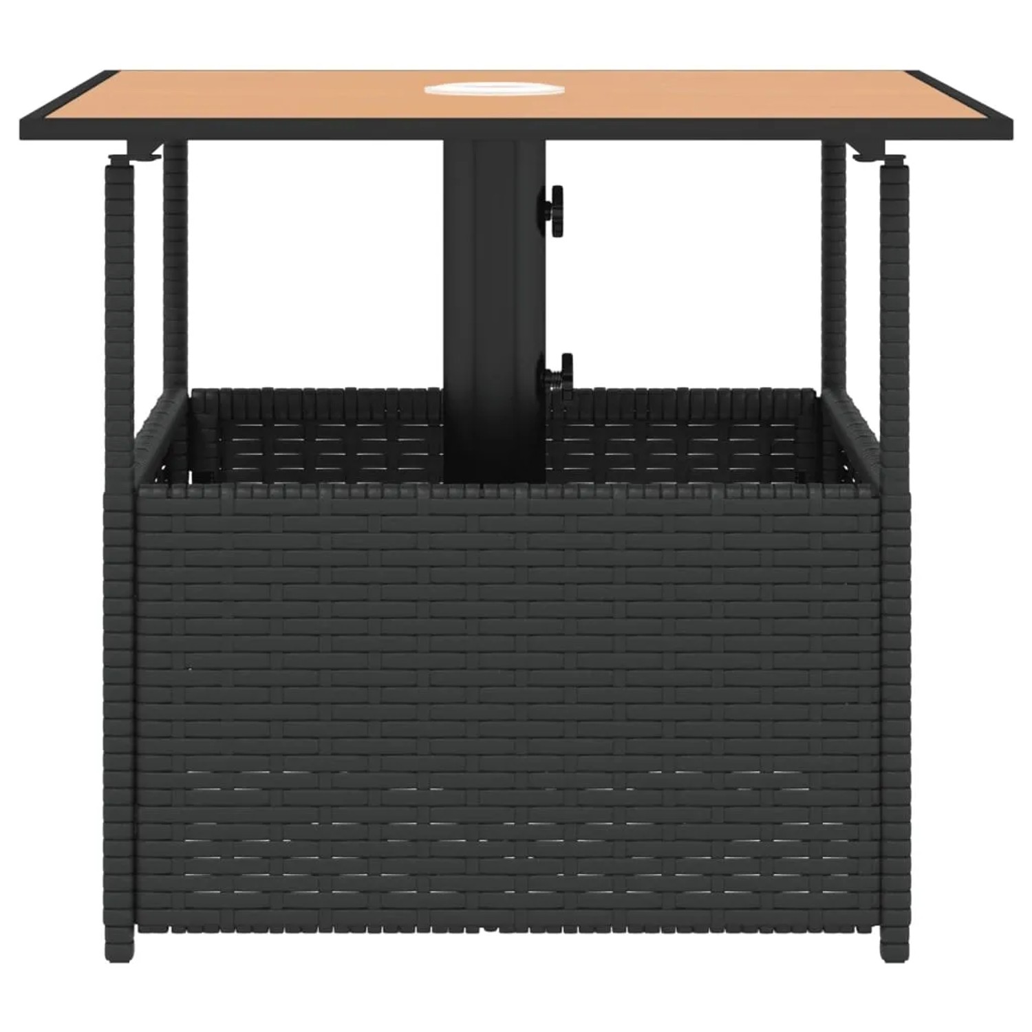 Schwarzer vidaXL Gartentisch mit Schirmloch, Poly Rattan, 55x55x46,5 cm.